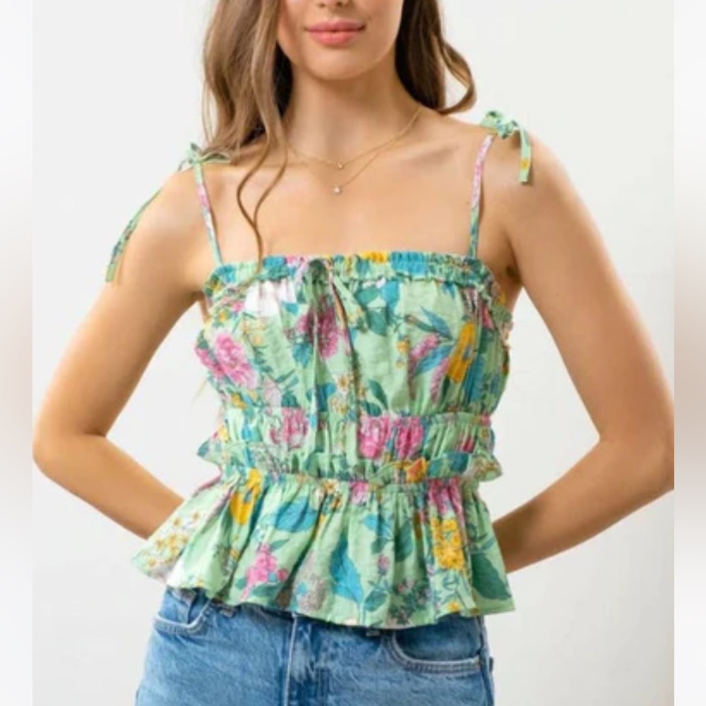 Mine Tie Strap Woven Floral Top
